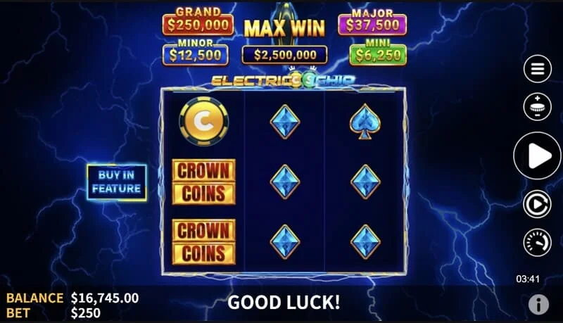 Electric Chip - menu Buy Feature dengan pilihan 75x dan 200x dari pertaruhan